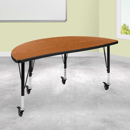 Flash Furniture Half Round 24 W, 47.5 L, 25 H, Chrome, Laminate, Particleboard, Steel, Wood Grain XU-A48-HCIRC-OAK-T-P-CAS-GG